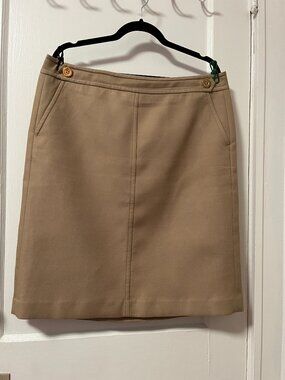 Talbots Tan Khaki Twill Pencil Skirt with Gold Accent Buttons - Size 14